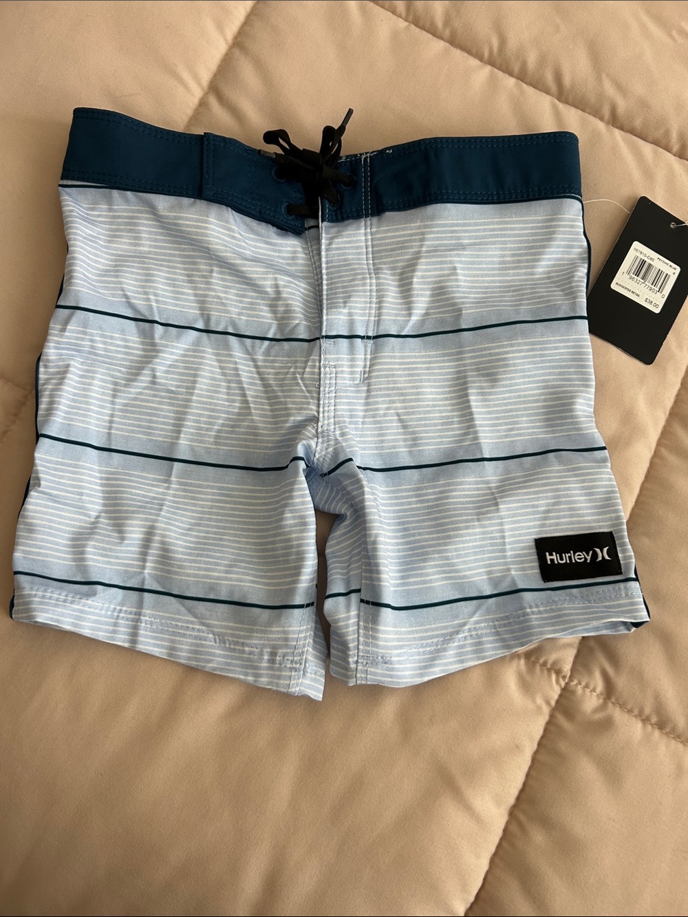 Hurley Light Blue and Navy Striped Swim Trunks